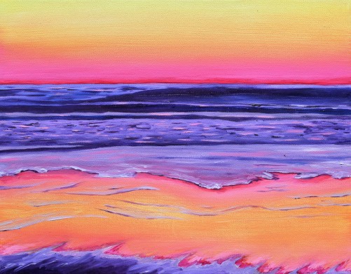 Rainbow Sherbet Sunset. Oil on canvas, 14 x 11 inches.